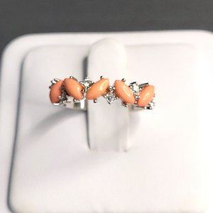 Camille Lucie Signed Womens Silver Tone Faux Coral Rhinestones Ring 7 3/4